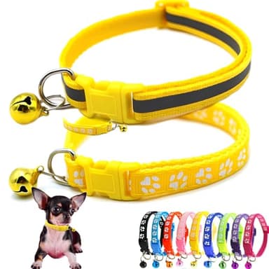 Yellow Dog Collar with Bell, 2-Pack Cat Collar with Bell Reflective Puppy Collar Nylon Soft Adjustable Buckle for XXS XSmall Extra Small Tiny Boy Girl Pets Female Kitten Yorkie Teacup Chihuahua Small - Image 1