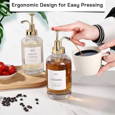 MHDCLY Coffee Bar Accessories, Coffee Syrup Dispenser - 4pack,16.9oz Syrup Dispenser with Labels,Syrup Pump Dispenser for Coffee Bar(Gold Pump) - Image 4