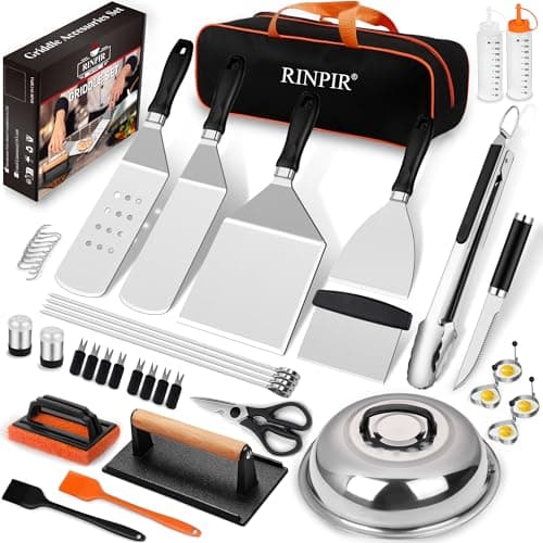 RINPIR 42pcs Griddle Accessories Kit for Blackstone, Flat Top Grill Spatula Set with Enlarged Spatulas, Melting Dome and Burger Press, Professional Hibachi Tools Gifts for Outdoor BBQ Teppanyaki - Image 1