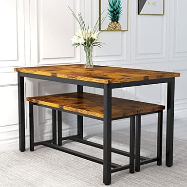 AWQM Dining Room Table Set, Kitchen Table Set with 2 Benches, Ideal for Home, Kitchen and Dining Room, Breakfast Table of 47.2x28.7x28.7 inches, Benches of 41.3x11.8x17.7 inches, Industrial Brown - Image 3