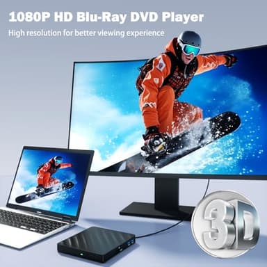 5 in 1 External Blu Ray Drive, Portable Blu Ray Player with USB 3.0 Type-C, CD DVD Burner 3D Blu Ray with SD/TF Port, Blu Ray Drive Compatible with Windows Laptop Desktop (Updated Version) - Image 5