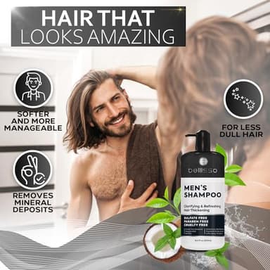 Shampoo for Men - Tea Tree Oil and Peppermint - Sulfate Free, Paraben Free - Clarifying, Refreshing, Volumizing & Moisturizing Hair Thickening Formula - Ideal for Oily Hair, Dry Scalps and Build Up - Image 6