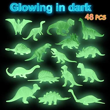 48Pcs Glow in Dark Mini Dinosaur Figures Birthday Party Favors Supplies Dino Cupcake Toppers Pinata Goodie Bags Stuffers Classroom Prizes Carnival Treasure Box Trinkets Bulk Toy Kids Goody Treat Gifts - Image 2