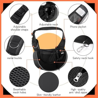 YUDODO Pet Sling Carrier for Small Dogs & Cats – Hands-Free Puppy Carrier with Safety Hook, Large Zipper Pocket, Soft Breathable Mesh, Adjustable Strap & Reflective Strip (Black 3.0 M) - Image 4