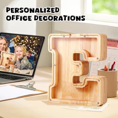 UBeesize Large Piggy Banks Twenty-Six English Alphabet Letter for Boys Girls, Wooden Personalized Bills and Coins Bank Money Box,DIY Name Birthday Gift,Bedroom Living Room Decoration(Q) - Image 5