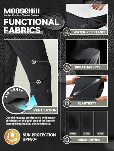 Moosehill Women's-Hiking-Pants-Cargo-Quick-Dry-Stretch-Lightweight Work Outdoor Pants with 5 Deep Pockets (Black, 6, 31in) - Image 6