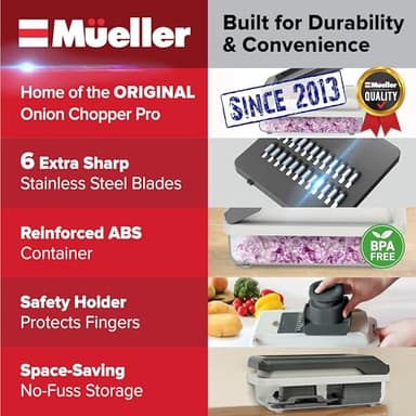 Mueller Vegetable Chopper Mandoline Slicer, Food Veggie Chopper, Cheese Grater, Onion Vegetable Cutter with Container, Dicer, Kitchen Gadgets & Essentials, White Sand/Grey - Image 2