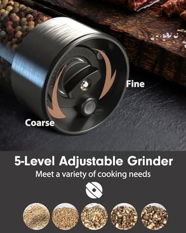 TOMEEM Upgraded Larger Capacity Electric Salt and Pepper Grinder Set Rechargeable with LED lights, Stainless Steel Automatic Pepper and Salt Grinder Refillable with 5 Adjustable Coarseness - Image 4
