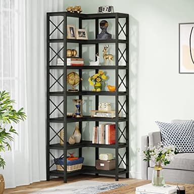 Tribesigns 7-Shelf Corner Bookshelf,Large Modern Corner Bookcase, 7-Tier Tall Corner Shelf Storage Display Rack with Metal Frame for Living Room Home Office (Black) - Image 3