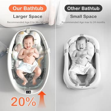 Collapsible Baby Bathtub - Large Baby Bath Tub with Thermometer & Cushion | Travel Portable Newborn Infant Bathtub | Foldable Toddler Bathtub for Baby 0 to 36 Months (Grey) - Image 3