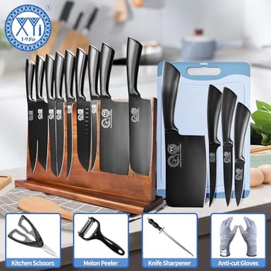 XYJ Professional Knife Sets for Master Chefs,Meat Cleaver Butcher for Camping,Chef Knife Set with Magnetic Knife Block,Bag,Stainless Steel Kitchen Knives Tools Kit - Image 6