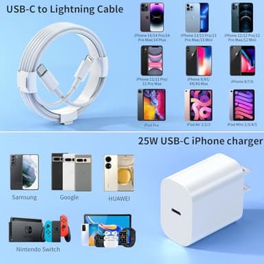 USB C Fast Charging 2Pack 25W Type C Wall Charger Block With 6FT Long USB C to Lightning Cable Compatible With Phone 14Pro/13 Pro/12/12 Pro Max/11/XS Max/XS/XR/X/8 - Pink - Image 6
