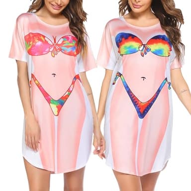 Ekouaer Women's Bikini Printed Tshirt Summer Swimsuit Shirt Cover Up for Women Funny Short Sleeve Beach Party Bikini Shirt M - Image 1