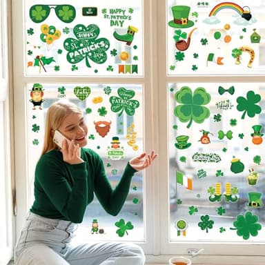 MDDRUIQI St Patricks Day Decorations - 105 PCS St Patricks Day Window Clings - Shamrock Stickers for Glass Reusable Static Spring Shamrock Decorations | St Patricks Day Decor - Image 2