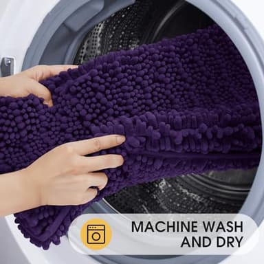 ACCUMTEK Upgrade Extra Large Dark Purple Bathroom Rug Set 3 Pieces Ultra Soft, Thick Absorbent Bath Mats, Non Slip Chenille Toilet Mat for Bathroom, Bedroom, Kitchen, Eggplant - Image 6