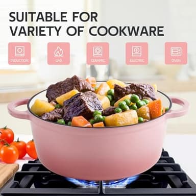 6 Quart Dutch Oven Enameled Cast Iron with Lid - Big Dual Handles - Oven Safe up to 500°F - Classic Round Pot for Versatile Cooking (Pink, 6 QT - Image 7