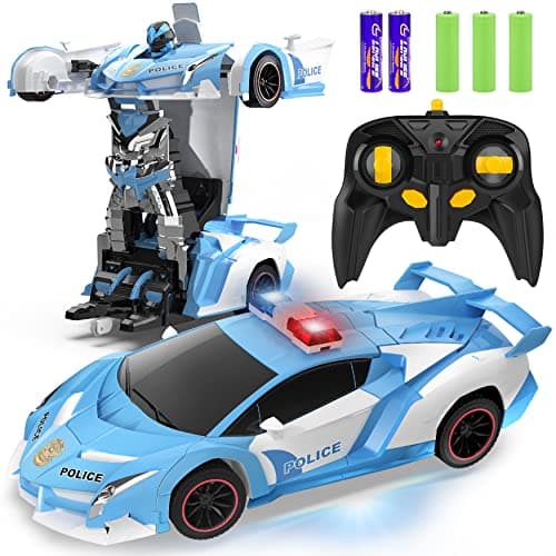FDJ RC Cars - Transform Remote Control Car, 2.4Ghz 1:18 Scale Transforming Police Car Toy with Flashing Light, One Button Deformation 360 Degree Rotating Drifting Kids Toys Car for Boys Girls - Image 1