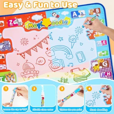 KIZZYEA Toys for 2 3 4 5 Years Old Boys Girls, Water Doodle Mat for Kids, Large Coloring Painting Writing Mat with Neon Colors, Educational Toys Christmas Birthday Gifts for Age 2-4, 3-5 Toddlers - Image 6