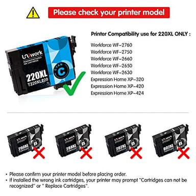Uniwork Remanufactured 220 220XL Ink Cartridge Replacement for Epson 220XL use for Workforce WF-2760 WF-2750 WF-2630 WF-2650 WF-2660 XP-320 XP-420 Printer (1 Black 1 Cyan 1 Magenta 1 Yellow), 4 Pack - Image 2