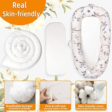 JOCUTE Baby Lounger,100% Soft Breathable, Portable Canvas Newborn Lounger Infant Floor Seat Cushion for Travel, Tummy Time, Newborn Must Have Essentials Baby Shower Registry Search(Flower) - Image 5