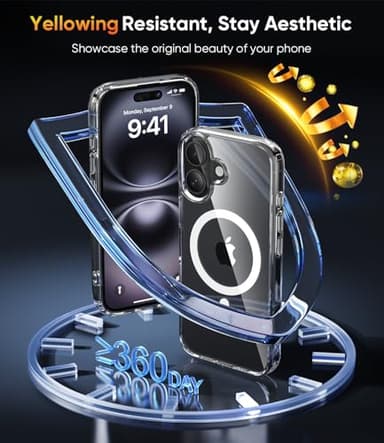 SUCGLES for iPhone 16 Case with MagSafe [Ultra Strong Magnetic] [12FT Military Drop Protection] [Shockproof Bumper] Slim Thin Mag Safe Phone Cover 6.1" for Apple iPhone16 (Clear/Magnet) - Image 8