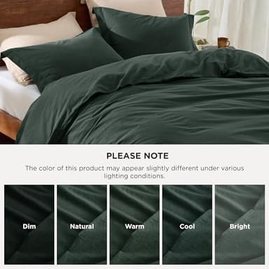 Bedsure 100% Washed Cotton Duvet Cover Queen Size - Forest Green Minimalist Cotton Duvet Cover Linen Like for All Seasons - GentleSoft™ Plain Simple Bedding (Forest Green, Queen, 90"x90") - Image 5