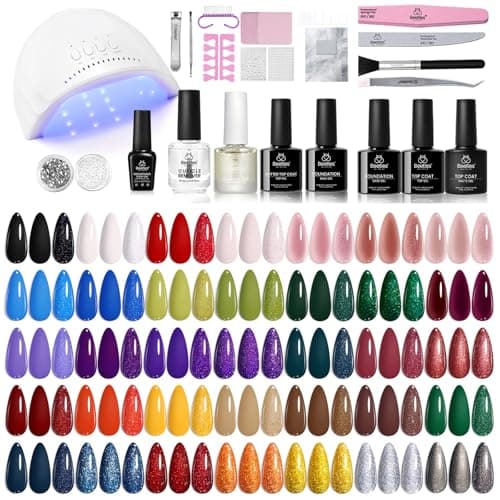 Beetles Gel Nail Polish Kit with U V Light - 68 Pcs Gel Nail Kit 45 Colors Mystic Wonderland Set Soak Off Manicure Tools Nails Stuff Red Green Nude DIY Salon Gifts for Women Teens Girls - Image 1