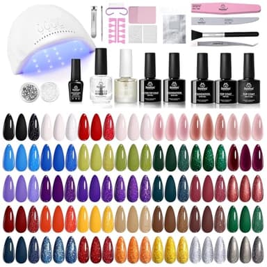Beetles Gel Nail Polish Kit with U V Light - 68 Pcs Gel Nail Kit 45 Colors Mystic Wonderland Set Soak Off Manicure Tools Nails Stuff Red Green Nude DIY Salon Gifts for Women Teens Girls - Image 1