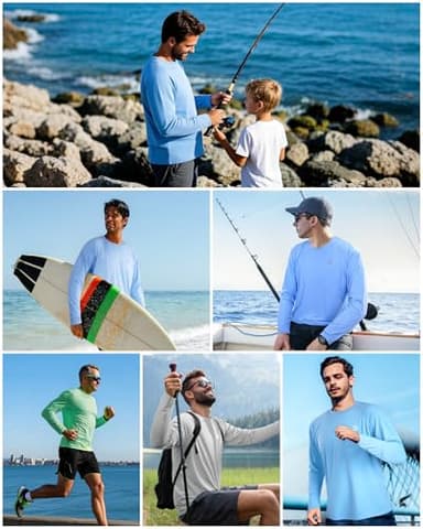 Roadbox Men's UPF 50+ Rash Guard Long Sleeve, Cool Dry UV Sun Protection Water T-Shirts, Lightweight Fishing Hiking Shirts Blue - Image 5
