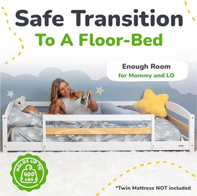 Ocodile Twin Floor Bed with Safety Guardrails for Kids, Montessori Inspired with Rails and 2 Openings, Twin Size Bed Frame for Girls and Boys - White - Image 5