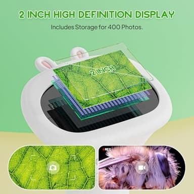 Microscope for Kids, 2'' Inch HD Screen Pocket Portable Microscope, 1000x Magnification Mini Magnifying Glass with Light for Kids, for 3-12 Girls & Boys - White - Image 2