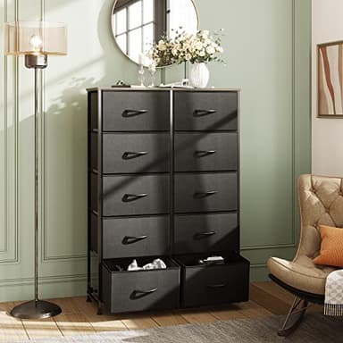 WLIVE Tall Black Dresser for Bedroom with 10 Drawers, Chest of Drawers, Dressers Bedroom Furniture, Storage Organizer Unit with Fabric Bins for Closet, Hallway, Living Room, Entryway - Image 2