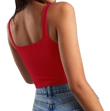 Artfish Women's Sleeveless Strappy Crop Tank Tops Square Neck Workout Gym Camis Going Out Red L - Image 2