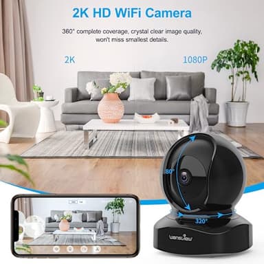 Wansview Security Camera Indoor, 360 Degree WiFi Home Security Cameras for Pet/Dog/Nanny, 2 Way Audio Night Vision, Works with Alexa, with TF Card Slot and Cloud, 2.4Ghz, Q5 (Black, 3MP) - Image 3