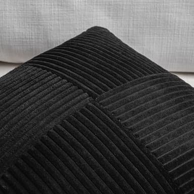 Fancy Homi Set of 2 Black Boho Long Lumbar Body Decorative Throw Pillow Cover 14x36 Inch for Bed Couch Bedroom Bench, Soft Patchwork Corduroy Textured Pillow Case, Rustic Farmhouse Room Décor - Image 3