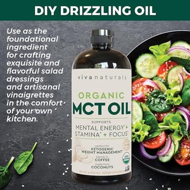 Viva Naturals Organic MCT Oil 32 fl oz - Best MCT Oil Organic for Coffee, MCT Coconut Oil Supports Energy & Mental Clarity, USDA Organic, Non-GMO, Paleo & Keto Certified, MCT Wellness - Image 5