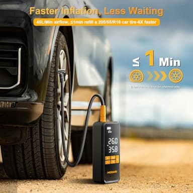 MODARI Tire Inflator Portable Air Compressor, 5X Faster 160 PSI Portable Tire Inflator for Car with Carrying Case, Built-in Magnetic Storage, Auto Shut-Off Cordless Air Pump for Car Tires, SUV, Truck - Image 3