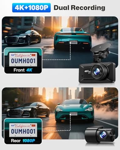 SUVCON Dash Cam Front and Rear 4K/1080P Full HD, Dash Camera for Cars with 32GB Card, Built in WiFi with APP, Dual Dash Cam 3.94" IPS Screen, G-Sensor, Loop Recording, WDR, Parking Mode - Image 3