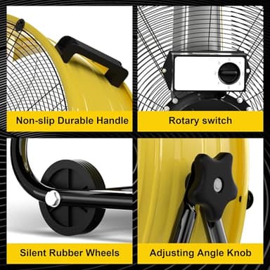 MEPTY 600W Heavy Duty Industrial Drum Fan - 36 Inch High Velocity Floor Fan with 3 Speeds, 360° Tilt, 21800 CFM Metal Air Circulator for Shop, Warehouse, Garage, Workshop, Factory, Basement - Image 4
