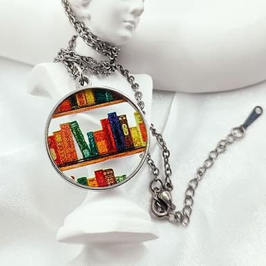 Graduation Gift Bookcase Necklace Hand-made Acrylic Book Lover Necklace Graduation Teachers Day Appreciation Back to School Gifts (Round) - Image 5
