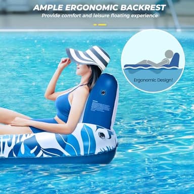 JCLEAL Pool Floats Lounger, Inflatable Pool Floaties Rafts Adult Extra Large Recliner Tanning Lounge Chair Water Floaty with Backrest Footrest Cup Holder for Swimming Pool Beach Lake and Vacation - Image 4