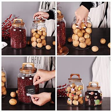 SAIOOL Canister Set of 2, Glass Kitchen Canisters with Airtight Acacia Lid, Tall Clear Airtight Food Storage Jar, Kitchen Pantry Storage Container for Noodles Flour Cereal Coffee - Image 3