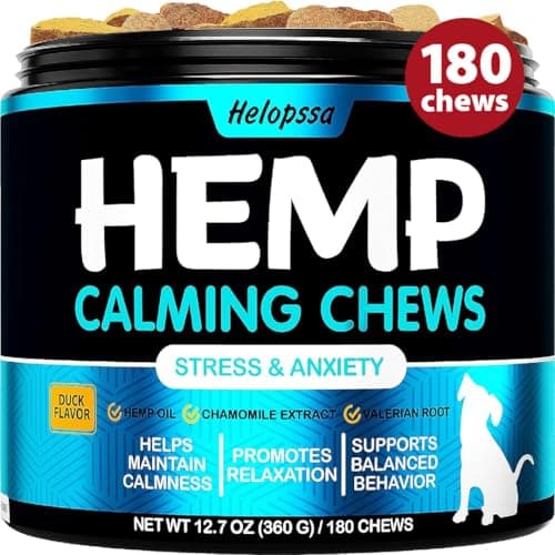 Hemp Calming Chews for Dogs with Anxiety and Stress - 180 Soft Dog Calming Treats - Dog Anxiety Relief - Storms, Fireworks, Thunder, Barking, Separation Aid - Valerian Root - L-Tryptophan - Hemp Oil - Image 1
