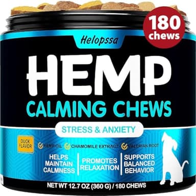 Hemp Calming Chews for Dogs with Anxiety and Stress - 180 Soft Dog Calming Treats - Dog Anxiety Relief - Storms, Fireworks, Thunder, Barking, Separation Aid - Valerian Root - L-Tryptophan - Hemp Oil - Image 1