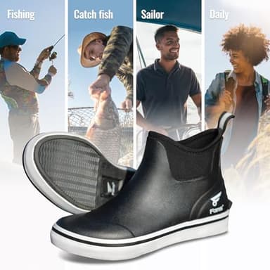8 Fans Mens Deck Boots, Waterproof Rubber Rain Boots, Anti-slip Fishing Booties, Short Ankle Shoes for Boating, Outdoor, Size 7-14 (Black, Adult, Men, 12, Numeric, US Footwear Size System, Medium) - Image 5