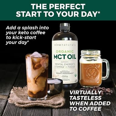 Viva Naturals Organic MCT Oil 32 fl oz - Best MCT Oil Organic for Coffee, MCT Coconut Oil Supports Energy & Mental Clarity, USDA Organic, Non-GMO, Paleo & Keto Certified, MCT Wellness - Image 4