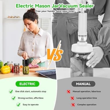 Mason Jar Vacuum Sealer-Electric Sealer for Regular and Wide Mouth Jars, Vacuum Sealer Kit for Food Storage, One Button Start, Quick Sealing and Automatic Stop, with Opener & 5 Pairs of Lids - Image 5