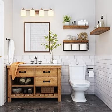 QEEIG Bathroom Shelves Over Toilet - Wall Mounted Floating Shelves Toilet Paper Storage Small Farmhouse Decor Shelf 16 inch Set of 3, Rustic Brown (019-BN3 - Image 4