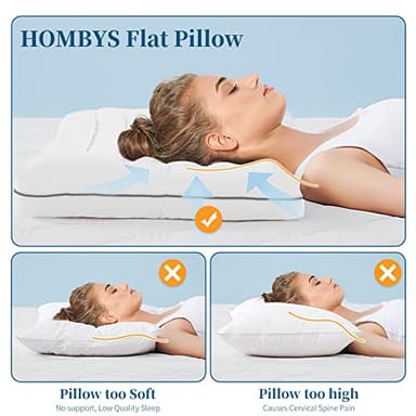 HOMBYS Ultra Thin Flat Bed Pillow for Stomach and Back Sleepers,Standard Size Down Alternative Cervical Pillow for Neck Pain, 100% Cotton Shell, White,2.5 inch - Image 5