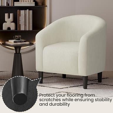 Yaheetech Accent Barrel Chair, Corduroy Fabric Club Chair, Furry Sherpa Elegant Armchair with Cozy Soft Padded, Suitable for Living Room Bedroom Reception Room Office, Beige - Image 8